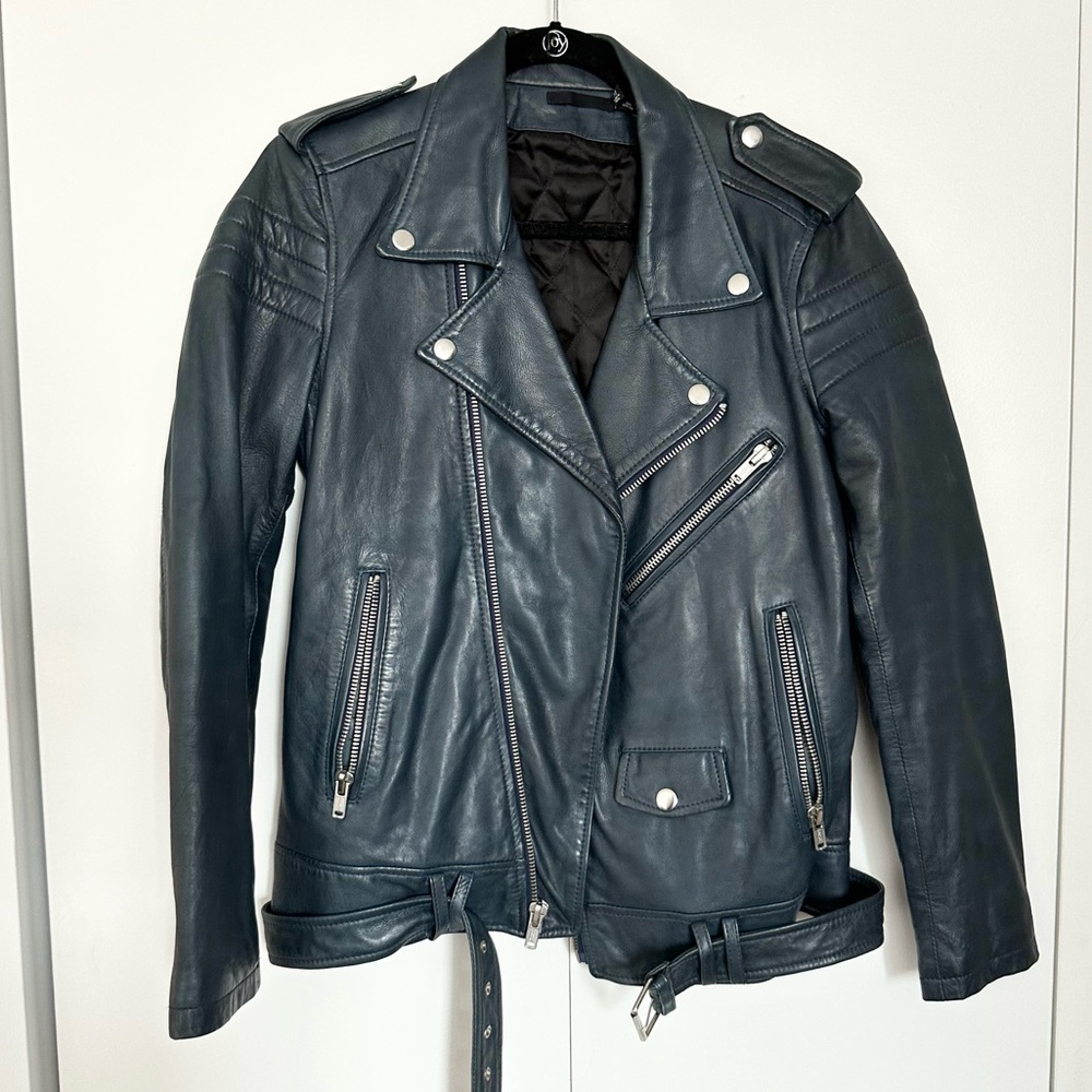 BLK DNM Moto Leather Jacket - Navy